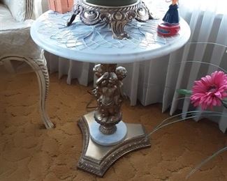 Marble Top  Brass Pedestal Table