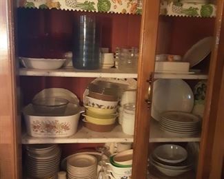 Lots of dishes, dinnerware, pyrex, corning ware and more.