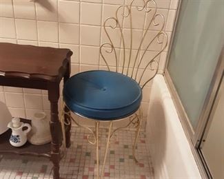 Wrought Iron, blue cushion vanity chair