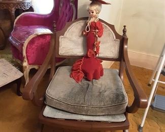 Old Chair, Vintage Doll in Red Dress