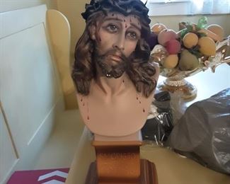 Jesus Bust, wood base