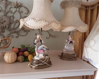 Capodimonte Victorian Figures Desk Lamps with Shades