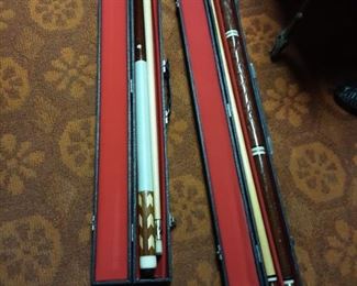Vintage Pool Sticks with Cases