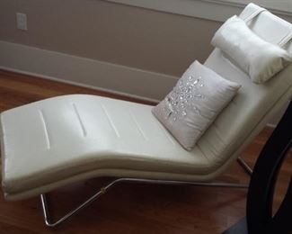 Cream leather chaise lounge