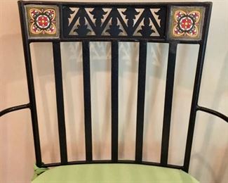 tile detail on iron counter stools