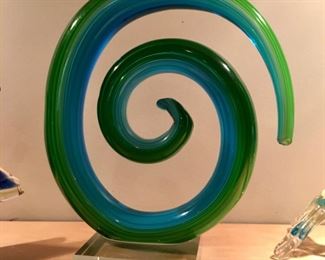 Murano glassware green blue swirl