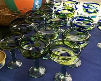 full set of glass margarita glasses and pitcher