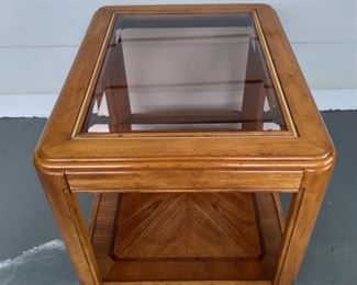 Solid Oak End Table With Glass