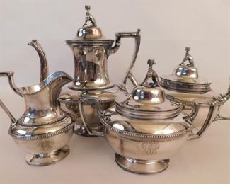 4 pc coin silver tea set ca 1860 with dogs