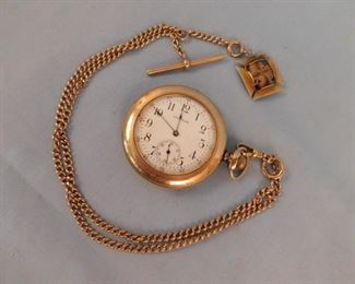 14k gold pocket watch and chain 