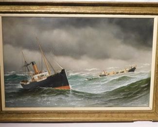 Oil painting of sea rescue 