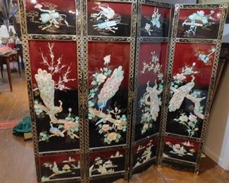 Vintage Chinese abalone & wood screen