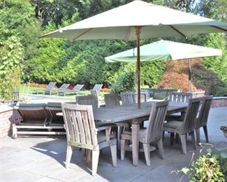 Teak Wood Patio Set with Umbrella and 8 Chairs