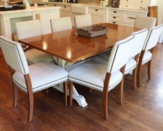 Dining Table wit 8 Newer White Nail Head Chairs