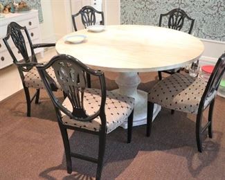 Round White pedestal Table with 5 Chairs
