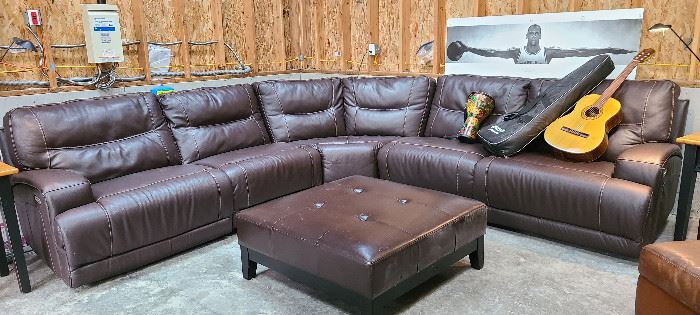 Leather sectional with electric recliners