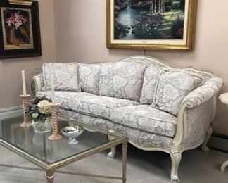 Ethan Allen French Provincial with white brocade fabric, like new