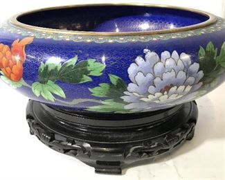 Vintage Asian Cloisonné Bowl W Stand