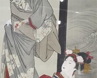 Pair of Japanese Painted Fabric Geishas