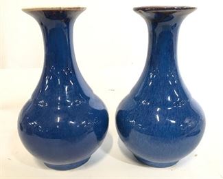 Pair Blue Toned Ceramic Porcelain Vessels