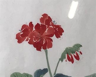 Asian Red Floral Woodblock on Paper