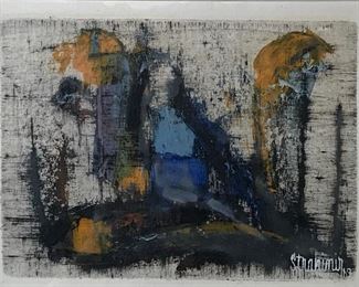 Signed Abstract Hand Painted Lithograph