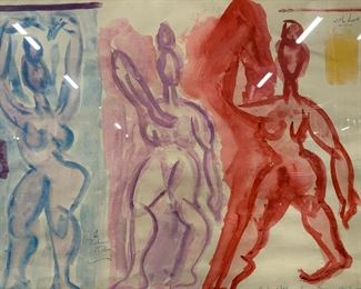 Hirsch Margulies Signed Female Nudes Watercolor