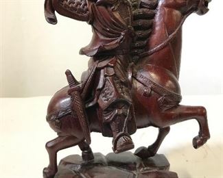Intricately Carved Asian Soldier W Horse Sculpture