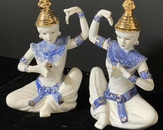 Pair Vintage Asian Porcelain Temple Dancer Figural
