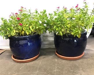 Pair Blue Toned Ceramic Planters