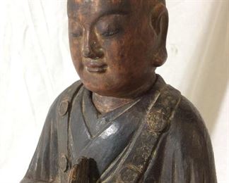 Carved Wooden Buddhist Statue w/ Stand