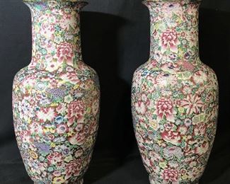 Pair Chinese Porcelain Floral Floor Vases