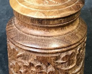 Indian Hand Carved Lidded Wooden Jar