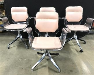 Set 4 Mid Century Modern Upholstered Lucite Chairs