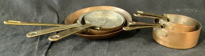 Lot 7 B&M Copper Measuring Cups and Saucepans