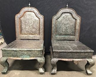 Pair Vintage Gold Toned Ornate Decorative Chairs