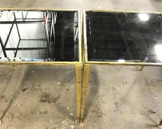Pair MCM Iron & Glass Side Tables