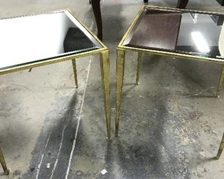 Pair Gilded Iron & Glass Side Tables