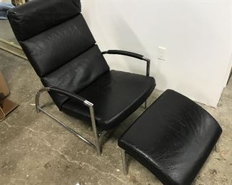 Mcm Leather Recliner & Matching Ottoman
