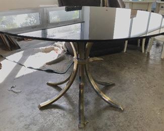 Vntge Glass Top Center Table W Chrome & Brass Base