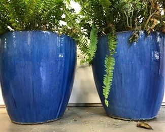 Pair Caribbean Blue Ceramic Planters