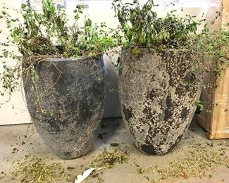Pair Outdoor Cement Planters