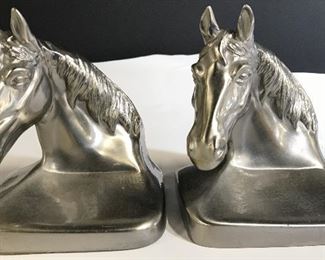 Pair Silver Toned Metal Horse Bookends