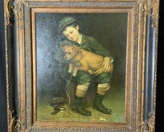 Boy and Dog Oil Painting AFTER J.G. Brown