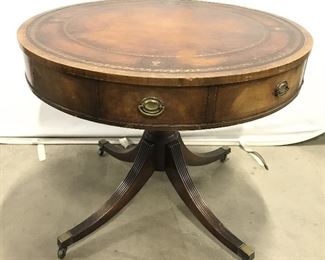 Antique Leather Topped Pedestal Table