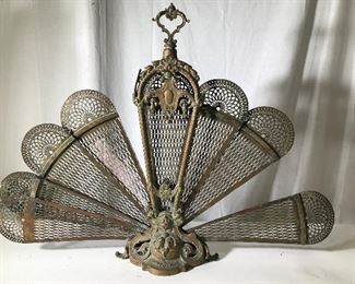 Vintage Brass Peacock Fan Fireplace Screen