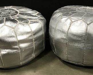 Pair Silver Toned Metallic Styled Poufs
