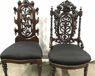 Lot 2 Antique Carved Wooden Him & Hers Chairs