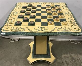 Hand Painted Wooden Checkers Game Table