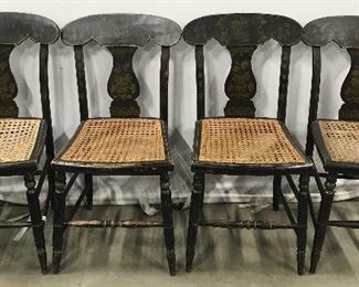 Set 6 Antique Caned Wooden Side Chairs